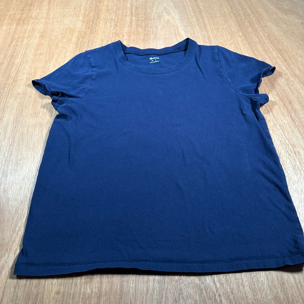 Madewell T Shirt Women Large Navy Blue Crew Neck Cotton Short Sleeve J8529